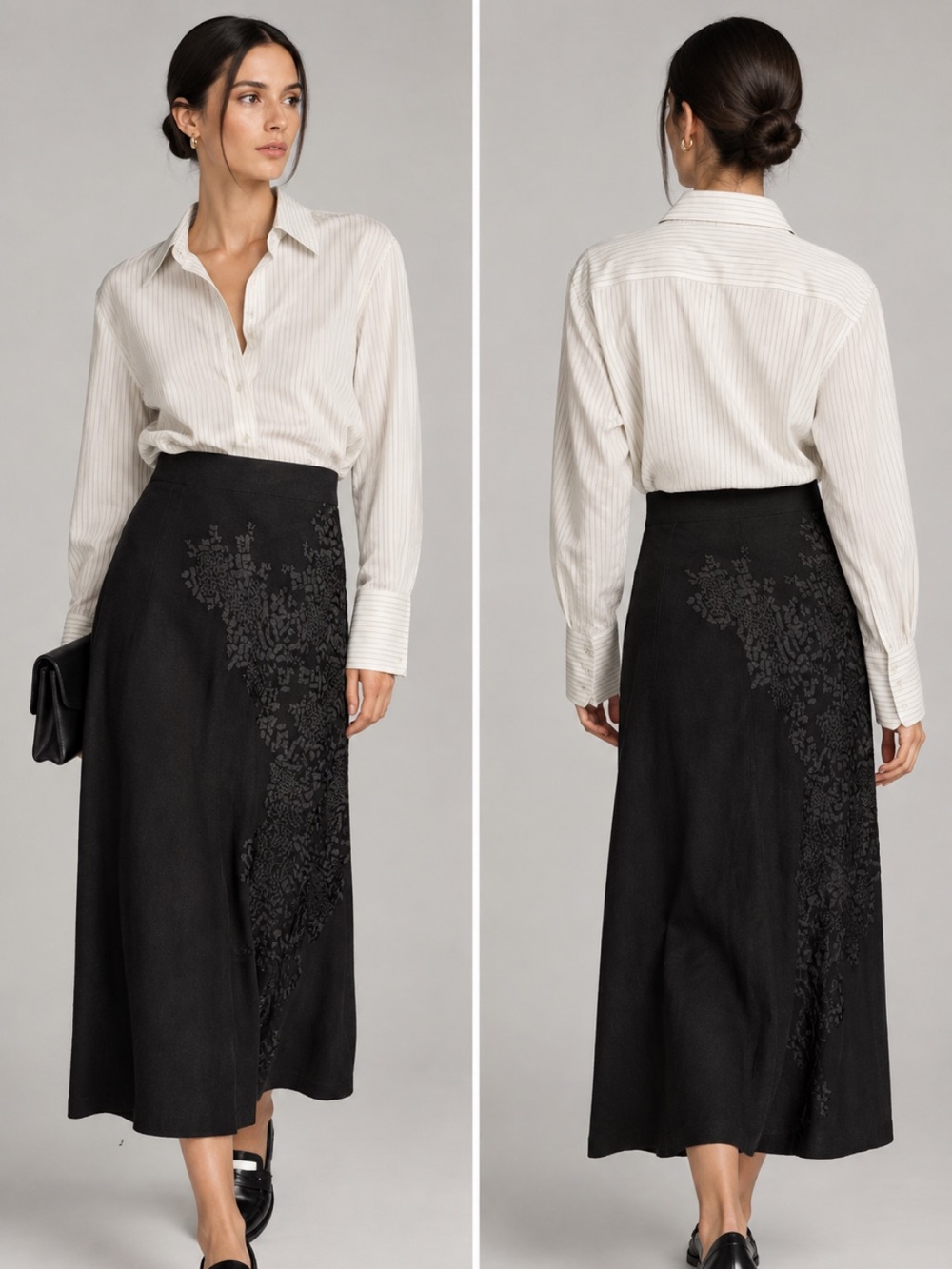 Zara NWT ZW Collection black embroidered long skirt 2731/272